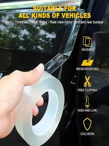 1 Roll Of Car Sill Strip Anti-Stepping Sticker Scratch Protection Car Door Pedal Protection Strip, Body Anti-Scratch Protection Tape, Single-Sided Nano Tape, Anti-Trampling Sticker Trunk Anti-Collision Sticker, Transparent General Decoration Supplies, Suitable For Car Decoration, Car Protective Film, Windproof, Scratch Resistant - Clear - View 5