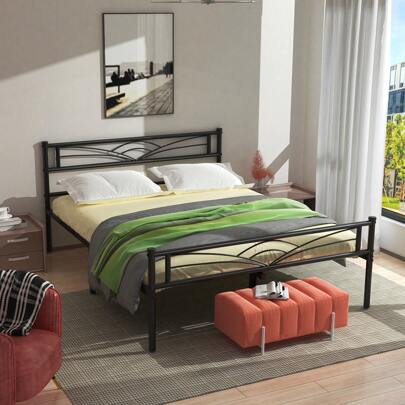 OYAJIA ‌✨Sturdy Metal Platform Bed Frame With Headboard - No Box Spring Needed | 3FT Single/4FT6 Small Double/5FT King Size | Heavy Duty Slat Support, Easy Assembly & Noise-Free Design | Modern Bedframe For UK Homes