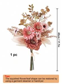 1 Bouquet Of Artificial Flowers, Including Artificial Anemone, Daisy And Eucalyptus, Realistic Texture, Suitable For Vases, Home Decor, Hotel Rooms, Wedding Decorations, Dining Table Centerpieces, Birthday Gifts, Graduation Ceremonies, Autumn Decorations And More. - Coral Pink - View 2