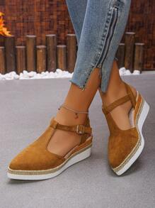 Zapatos plataforma de punta puntiaguda tipo pescador con elástico en el lateral para mujer, nuevos para primavera/verano, con tela elástica, tacón medio, suela gruesa, impermeable y plataforma cómoda, tallas grandes