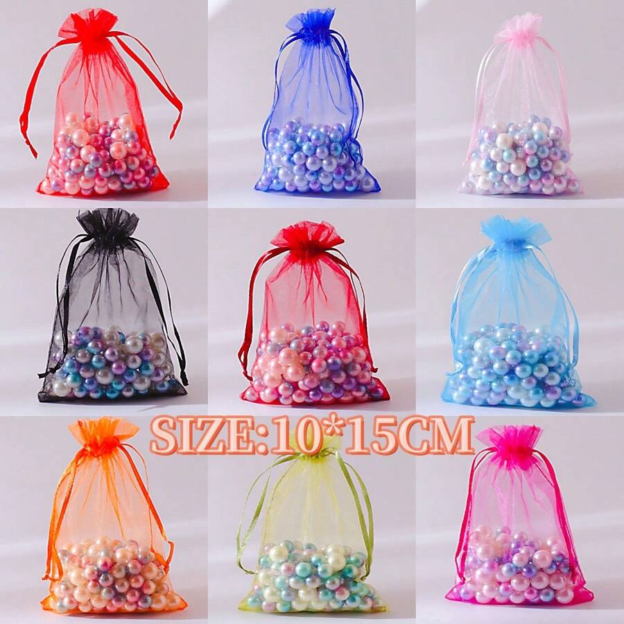 10/50/100pcs Medium Size: 10*15cm Organza Gift Packaging Bags, Wedding Candy Bags, Wedding Favor Bags, Gift Packaging Supplies, Organza Bags For Wedding & Celebration Gift Packaging - Multicolor - View 1