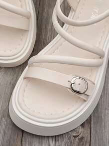 Thick Sole Platform Wedge Sandals For Women, New Summer Beige Beach Sandals, Versatile Roman Slippers