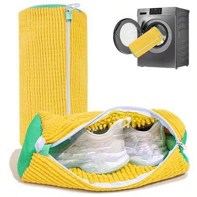 1/2pcs Shoe Washing Machine Bag, Sports Shoe Cleaning Kit, Suitable For Fitness Sports Shoes And Flat Shoes, With Zipper Design Shoe Washing Bag, Shoe Machine Bag, Washing Machine And Dryer Shoe Washing Bag, Reusable Zipper Plush Sports Shoe Washing Machine Bag, Suitable For Shoes, Gym, Tennis Court, Precision