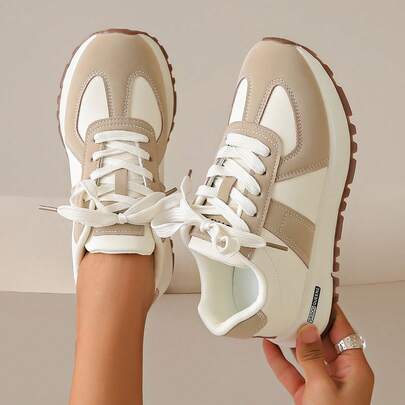 ZKBBO 女士休闲运动鞋 PU 皮革平底轻便舒适跑步鞋平底白色运动鞋