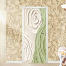 1 Set / 2 Pieces Self-Adhesive Waterproof Anti-Fouling Door Sticker Wall Painting, Removable PVC Wallpaper Wall Decal, Modern Luxury Gold Line Geometric Floral Pattern, Suitable For Indoor Outdoor Bedroom Kitchen Cabinet Wall Decor, 30.3 Inches X 78.7 Inches Room Decor Home Decor Bathroom Decor Wall Art Home Decor Living Room Wall Paper Wall Stickers House Decor Bedroom Decor Room Decoration Stuff Living Room Decor Personalised Stickers