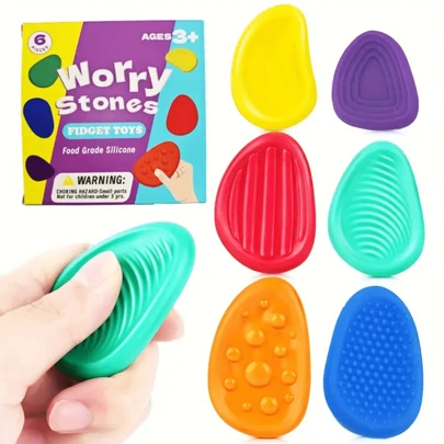 6pcs Sensory Stone Toys: Soft Texture Soothing Stones Suitable For Autism-Anxiety Relieving Toys For Students To Decompress-Small Prize Finger Toys, Gifts For Resurrection, School Season And Graduation Season!(Random Color)
