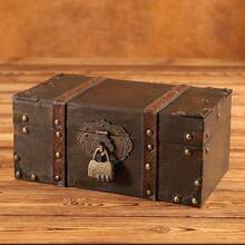 Vintage Wooden Storage Box, Photography Prop Treasure Chest, Jewelry Box, Home Document Password Box, Wooden Storage Box, Christmas & Halloween Gift Box - Retro Wood Grain - View 5