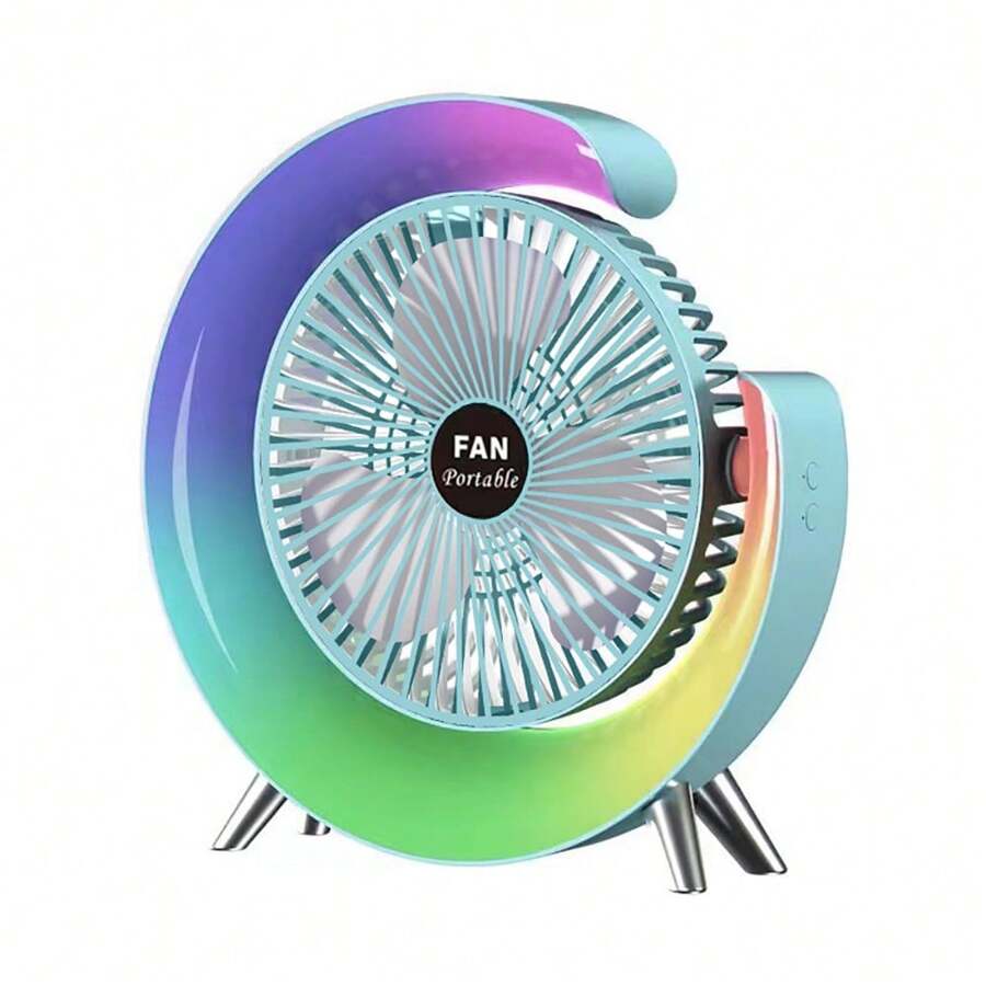 Mini Portable Electric Usb Rechargeable Fan,1200mAh Rechargeable Li-On Battery,LED Colorful Running Light ,180° Angel Up And Down Adjustment,3-Speeds Adjustment Fan.5-Gears LED Adjustable, - Nhiều màu - Xem 1
