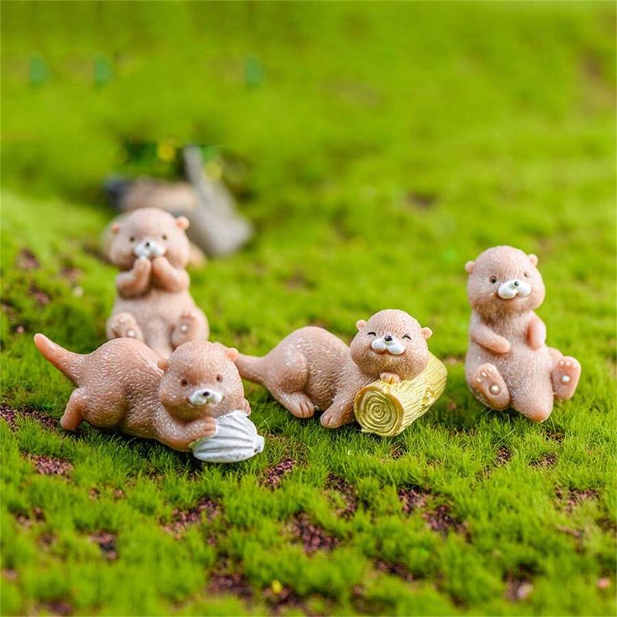 4pcs/8pcs Cute Animal Otter Miniature Landscape Decor Accessories - Multicolor - View 1