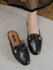 Mengshangli 2025年秋季女士时尚穆勒一脚蹬平底拖鞋，露背一脚蹬拖鞋 - 黑色 - 查看 6