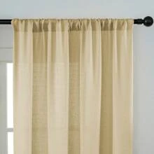1pc Polyester Sheer Curtain, Elegant Linen Texture Semi-Transparent Curtain, Solid Color Polyester Fiber Window Curtain, Translucent Not See-Through, Modern Rod Pocket Curtain Easy To Install, Suitable For Door, Bedroom, Living Room, Bathroom, Study And Balcony Decoration