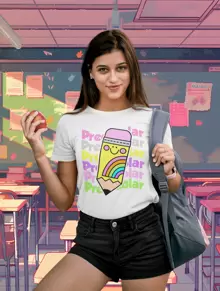 Playera Dama Maestras Preescolar Lápiz - Blanco - Ver 1