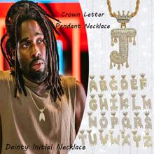 26 Letters 18K Gold Plated Cubic Zirconia Initial Pendant Necklace, Unisex Hip Hop Style, 22" Or 24" Chain Length, Christmas & New Year Gift - Silver - View 2