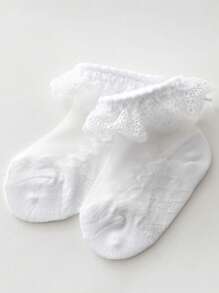 1/3 双女孩白色薄网眼蕾丝荷叶边短袜，透气针织面料，Ins/公主风格，适合派对、度假、休闲装、上学、儿童节礼物、春夏季 - 白色 - 查看 13