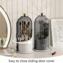 Plastic Rotating 360° Makeup Brush Holder With Cover, Non-Electric, Suitable For Vanity Makeup Storage