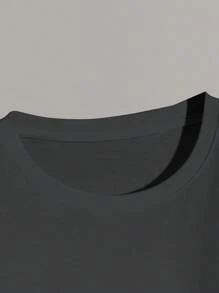 Men's Plain Crew Neck Short Sleeve Casual T-Shirt, Minimalist Style For Everyday Wear, Spring/Summer - Dark Grey - View 3
