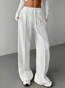 Ladies' Solid Color Front-Tie Simple And Casual Versatile Sporty Long Pants - White - View 1