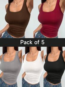 5pcs/Pack Casual Sleeveless Camisole Undershirts, Workout - Multicolor - View 1