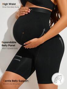 Maternity Soft Elastic Waist Comfortable Belly Support Shorts - Black - View 1