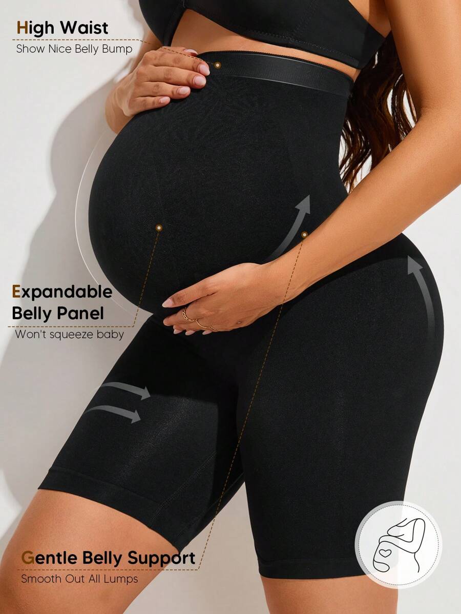 Maternity Soft Elastic Waist Comfortable Belly Support Shorts - Black - View 1