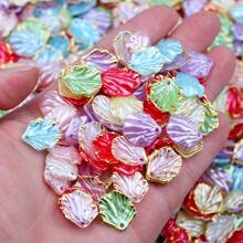 50pcs Colorful 15x17mm Acrylic Leaf Shape Beads With Golden Rim, DIY Jewelry Making - Earrings & Accessory Craft Supplies