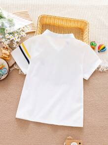 Top Polo Casual Estilo Preppy para Meninos, Gola Bordada com Contraste de Cor, Camiseta de Manga Curta para Uniformes Escolares de Verão para Crianças Pequenas e Grandes