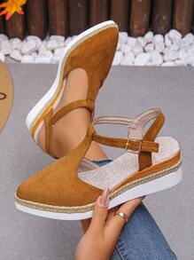 Zapatos plataforma de punta puntiaguda tipo pescador con elástico en el lateral para mujer, nuevos para primavera/verano, con tela elástica, tacón medio, suela gruesa, impermeable y plataforma cómoda, tallas grandes