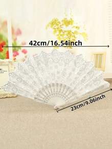 1pc Women White Handheld Fan With Embossed Floral Design, Fashionable Folding Fan For Dancing