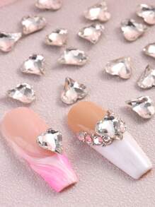 1Bag 3D Heart-Shaped Nail Art Rhinestones, Pink And White Off-Shaped Heart-Shaped Diamond Nails Gems, Valentine's Day Cute Y2K Charming Nail Art Decorations, DIY Nail Salon Accessories, Nail Supplies (One Bag Contains 20pcs/10pcs) - Multicolor - View 4