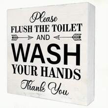 1pc PVC Bathroom Hand Wash Sign With Text, Farmhouse Decor Toilet Box Sign, 5*5 Inches/12.7*12.7cm