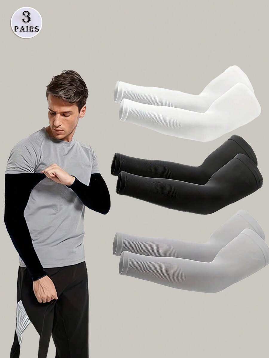 3 Pairs Cooling Arm Sleeves, Arm Sleeves Breathable, Stretchable, Quick Drying For Sports & Daily Use, Ice Fabric, Elastic Fit, Sun Protection Accessory For Summer Activities, Cycling