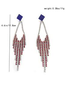 1 Pair New Personalized US Independence Day Tassel Pendant Earrings Embedded With Rhinestones, Simple & Fashionable Women Daily Jewelry