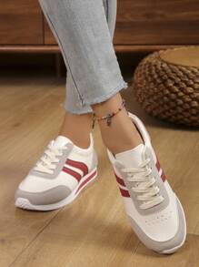 Women's Fashionable Color Block Casual Sneakers, Versatile Retro Lace-Up Flat Athletic Shoes, 2025 New Arrival