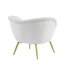 Modern Accent Chair For Living Room, Lounge Chair For Bedroom With Gold Metal Legs, Vanity Chair For Makeup Room, Teddy Velvet, Cream White - Cream White + Teddy - View 10