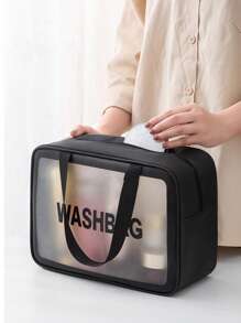 3PCS/1PC Transparent Makeup Bag, Toiletry Bag, With Monogram Print, Portable, Translucent PVC Toiletries Set, PU Scrub Bath And Swim Storage Bag, Large Capacity Travel Makeup Storage Bag, Makeup Bag Makeup Bag, Makeup Bag