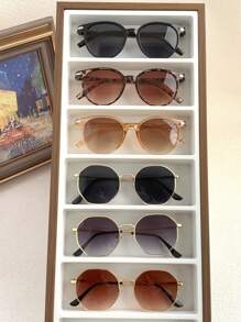 6pcs Rivets Decor Round Frame Polygonal Design Fashion Eyeglasses For Women For Summer Beach Vacation,Outdoor,Travel