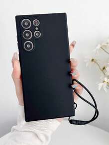 Black TPU Thickened Smooth Silk Liquid Silicone Case - Ultra Thin Soft Shockproof Phone Case, + Anti Lost Hand Strap Compatible With IPhone 16/16 Pro/16 Pro Max, S25 Ultra/S24 Ultra/S23 Ultra, HUA WEI, Xiao Mi, Redmi Note, OPPO, Vivo, Honor