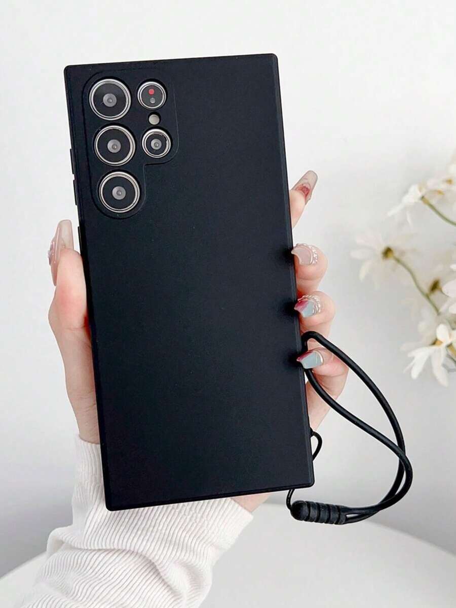 Black TPU Thickened Smooth Silk Liquid Silicone Case - Ultra Thin Soft Shockproof Phone Case, + Anti Lost Hand Strap Compatible With IPhone 16/16 Pro/16 Pro Max, S25 Ultra/S24 Ultra/S23 Ultra, HUA WEI, Xiao Mi, Redmi Note, OPPO, Vivo, Honor