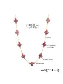 Vintage Niche, Half Pearl Tourmaline, Natural Stone Necklace For Women, Stainless Steel Plated 18k , Collarbone Chain Jewelry,Ladies' Daily Party Accessories, Fashionable Jewelry, Best Friend Gifts - Gold - View 14