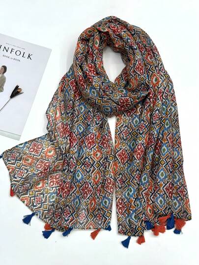 Lightweight Breathable Tassel Shawl, Elegant Scarf Fashion Bohemian Lady Silk Scarf, Bright Color Large Scarf For Spring/Summer, Versatile Outdoor Sun Protection Beach Wrap, Headscarf