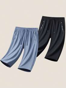 2pcs 3/4 Leggings Women, Ice Silk Sports Pants, Summer Thin Casual Capri Pants, Outdoor Running, Minimalist & Fashionable