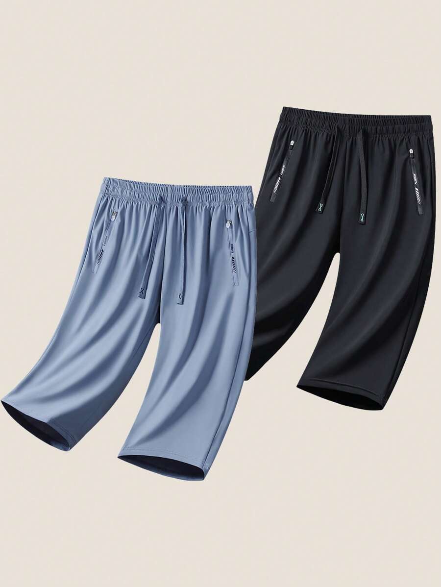 2pcs 3/4 Leggings Women, Ice Silk Sports Pants, Summer Thin Casual Capri Pants, Outdoor Running, Minimalist & Fashionable