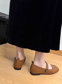Retro Mary Jane Shoes, Square Toe Shallow Soft Flat Women Shoes, French Style Suitable With Dresses, Plus Size 41-43