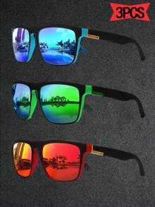 3pcs Sports Fashion Eyeglasses, Retro Square Driving Fishing, Ice Blue Lens - 3PCS - View 11