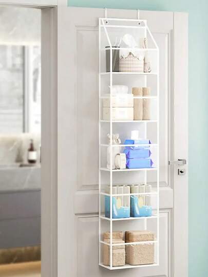 1pc Simple & Creative Over The Door Storage Bag, Foldable & Portable Closet/Cabinet/Bag/Accessory Organizer, Multi-Compartment Fabric Dust-Proof Wardrobe Hanging Bag, Suitable For Bath Items, Bedroom Storage, Food & Clothing Organization