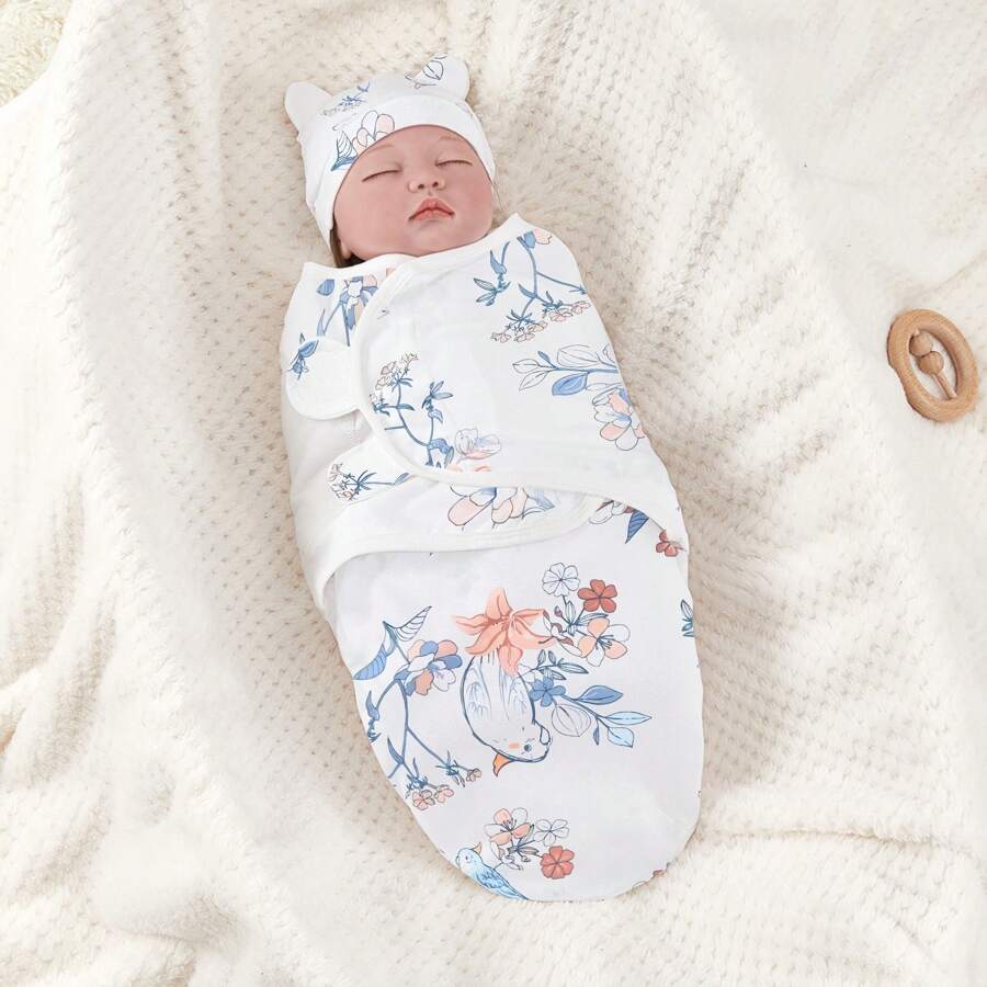 1 套（襁褓 + 帽子）婴儿襁褓毯睡眠襁褓适合 0-3 个月，新生儿可调节襁褓包，婴儿接收毯，可穿戴婴儿毯，易更换襁褓袋，早产儿襁褓毯包裹套装，新生儿可穿戴袋，适合男婴女婴睡眠，镇静惊吓反射，爱不释手 - 適合0-3個月 - 查看 1