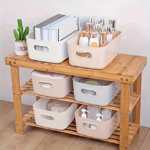 10 Multi-Functional Rectangular Storage Boxes, White Plastic Storage Baskets With Handles, Suitable For Home Kitchen Cabinets, Bathrooms And Food Storage Rooms. Durable And Wear-Resistant, It Is A Storage Rack Basket For Spices, Snacks And Daily Necessities, A Dormitory Storage Basket For The Back-To-School Season, And A Desktop Miscellaneous Storage Box,For Back To School