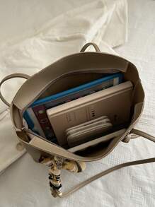 Women Chic Pattern Tote Bag Shoulder Bag - Khaki - View 9