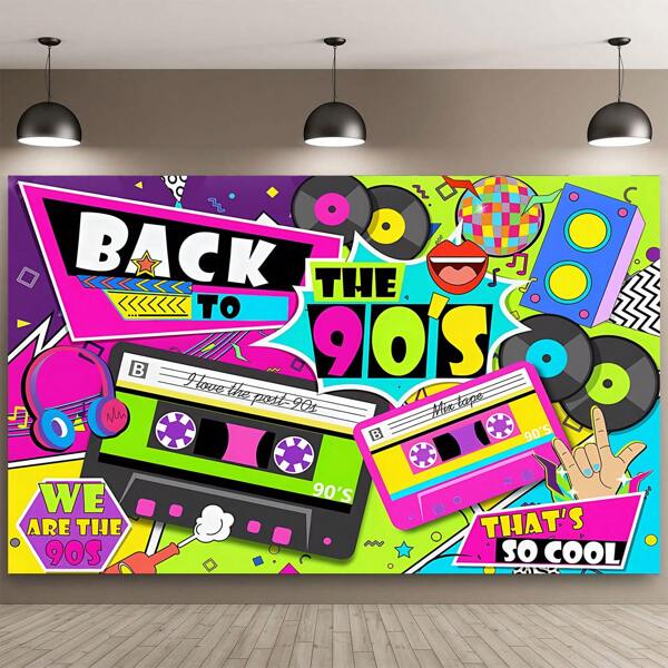 1PC Back To The 90s Backdrop For Party Decorations(210 * 150/150 * 100/100 * 75CM)Retro Hip-Hop Graffiti Photography Backdrop For 90s Themed Birthday Party Photo Booth Studio Props Wall Background Banner Tablecloth Decorations Supplies