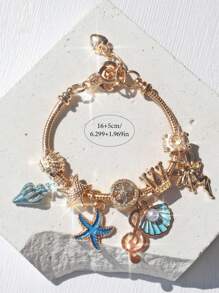 سوار الشرفة المستوحى من أعماق البحر الأزرق بقلادة نجم البحر والصدف، سوار الشرفة بالطراز البوهيمي الأنيق، سوار الشرفة أرض الأحلام السحرية ، قطعة واحدة - الأزرق - مشاهدة 11